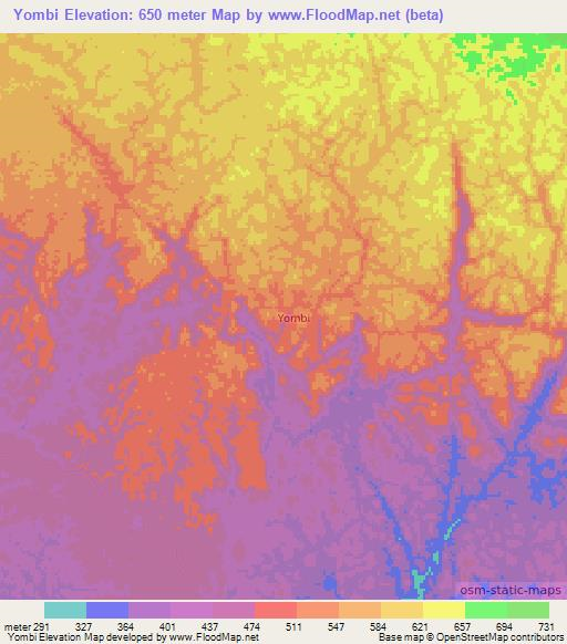 Yombi,Gabon Elevation Map