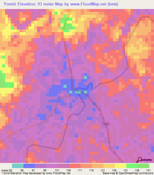 Yombi,Gabon Elevation Map