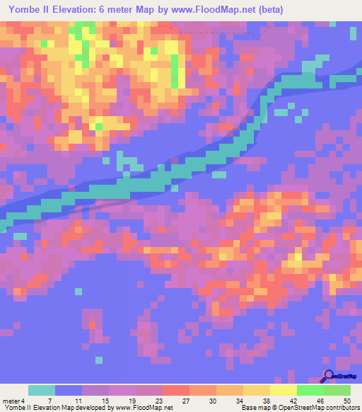 Yombe II,Gabon Elevation Map