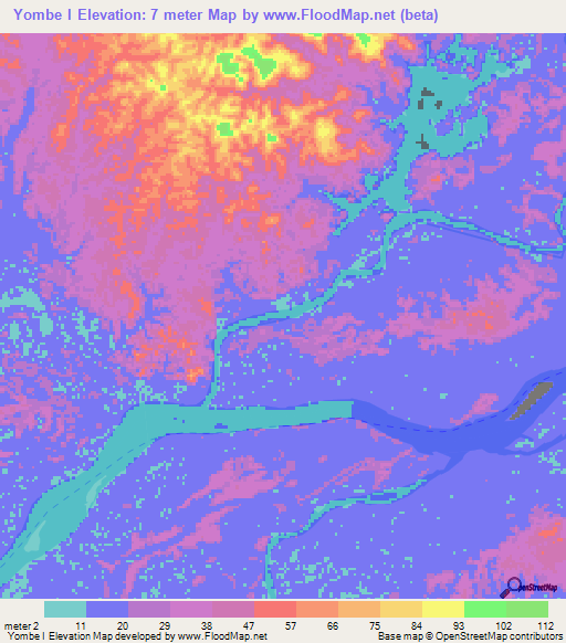 Yombe I,Gabon Elevation Map