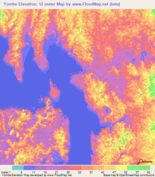 Yombe,Gabon Elevation Map