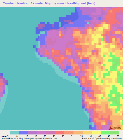 Yombe,Gabon Elevation Map
