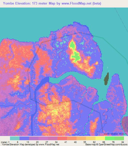 Yombe,Gabon Elevation Map