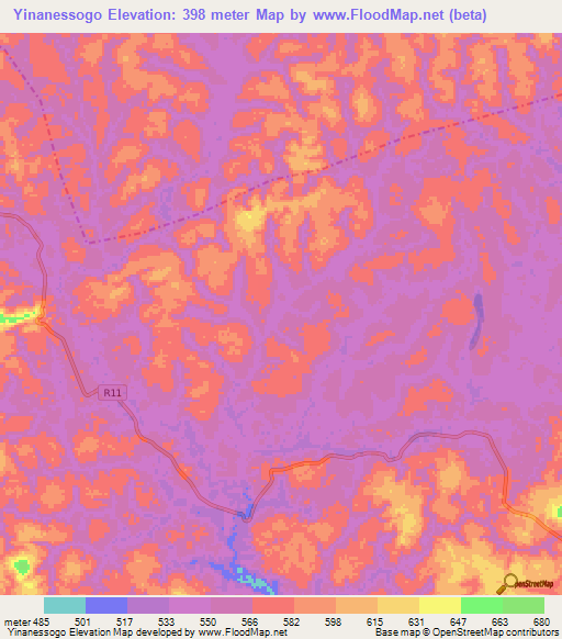Yinanessogo,Gabon Elevation Map