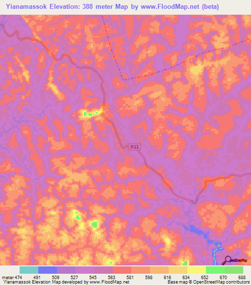 Yianamassok,Gabon Elevation Map