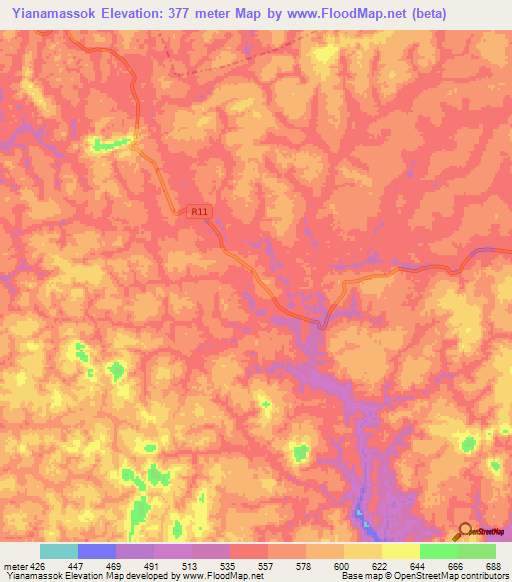 Yianamassok,Gabon Elevation Map