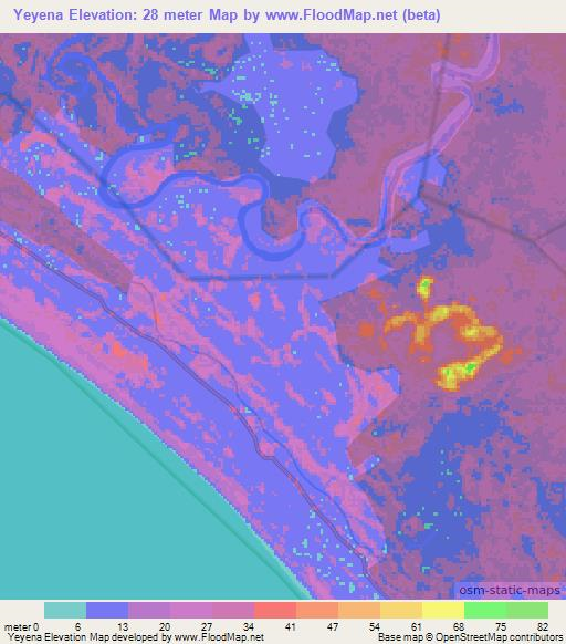 Yeyena,Gabon Elevation Map