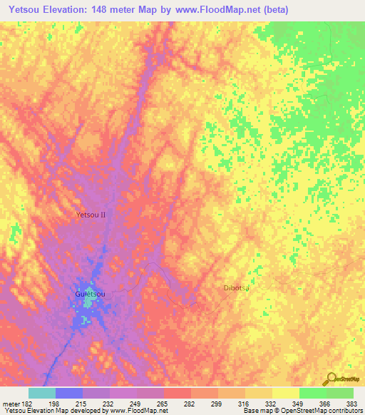 Yetsou,Gabon Elevation Map