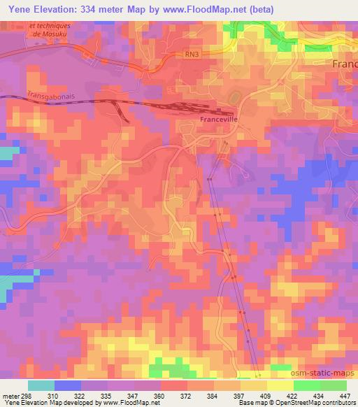Yene,Gabon Elevation Map