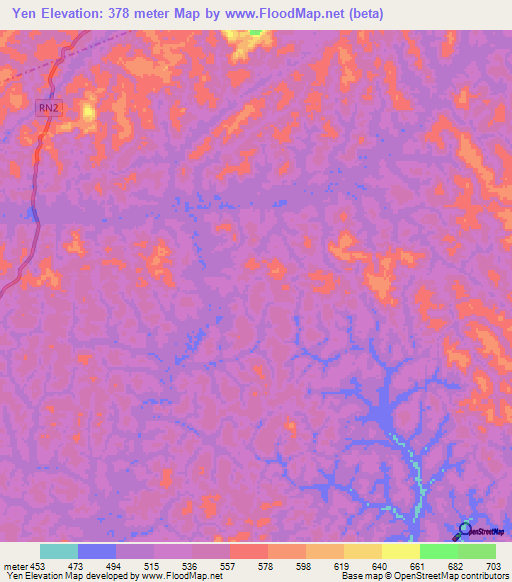 Yen,Gabon Elevation Map