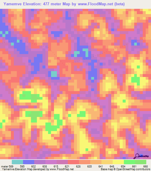 Yamemve,Gabon Elevation Map