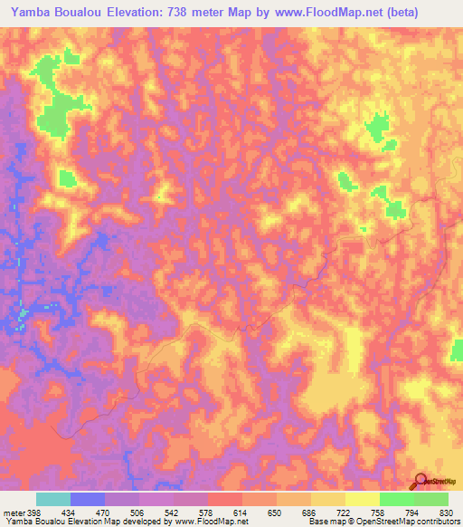 Yamba Boualou,Gabon Elevation Map