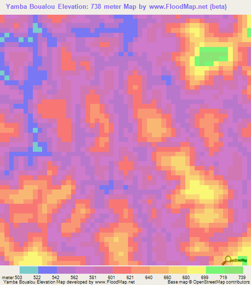 Yamba Boualou,Gabon Elevation Map