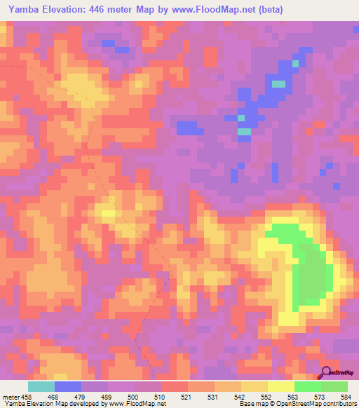 Yamba,Gabon Elevation Map