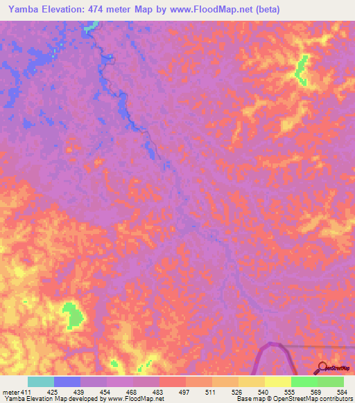 Yamba,Gabon Elevation Map