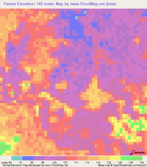 Yamba,Gabon Elevation Map