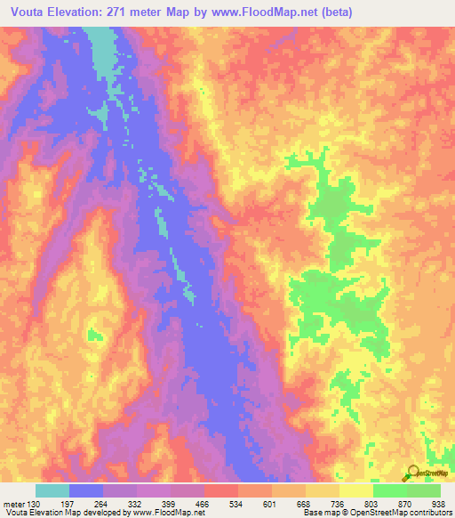 Vouta,Gabon Elevation Map