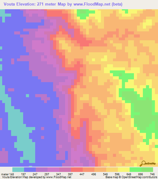 Vouta,Gabon Elevation Map