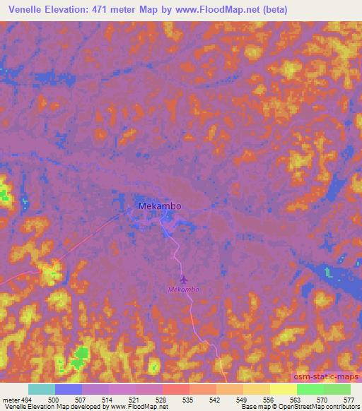 Venelle,Gabon Elevation Map