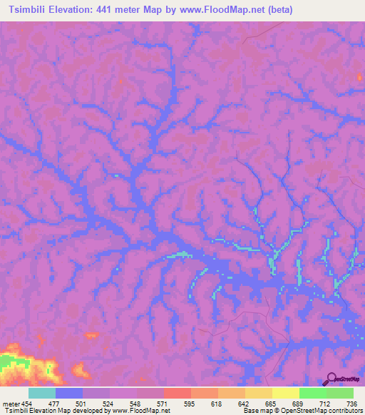 Tsimbili,Gabon Elevation Map