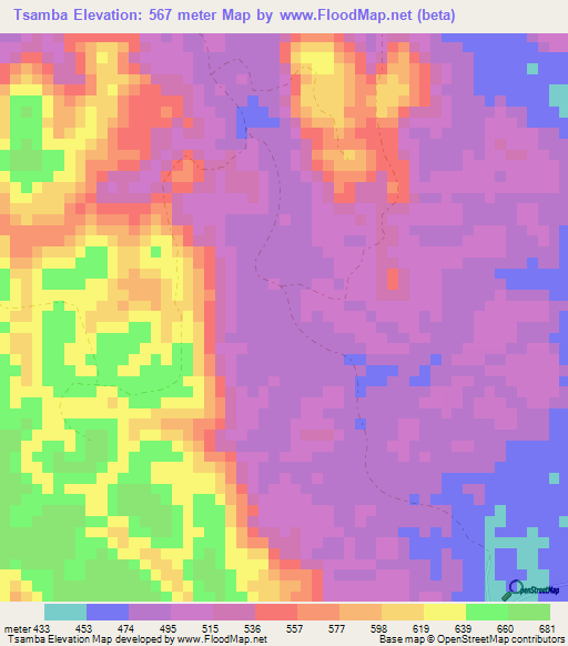 Tsamba,Gabon Elevation Map