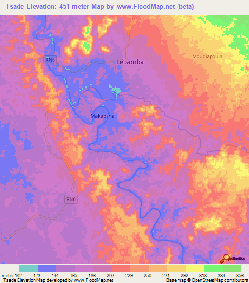 Tsade,Gabon Elevation Map