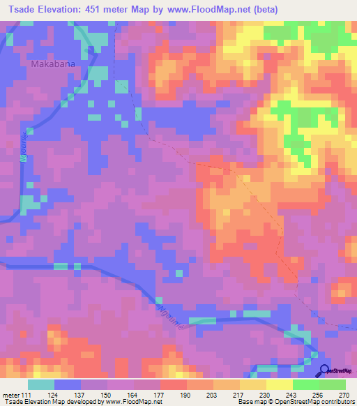 Tsade,Gabon Elevation Map