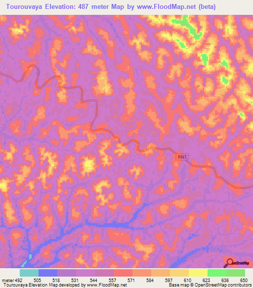 Tourouvaya,Gabon Elevation Map
