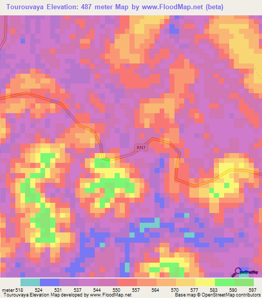 Tourouvaya,Gabon Elevation Map