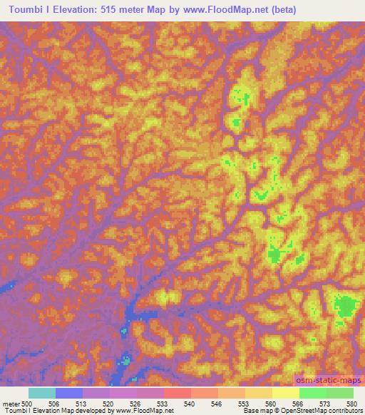 Toumbi I,Gabon Elevation Map