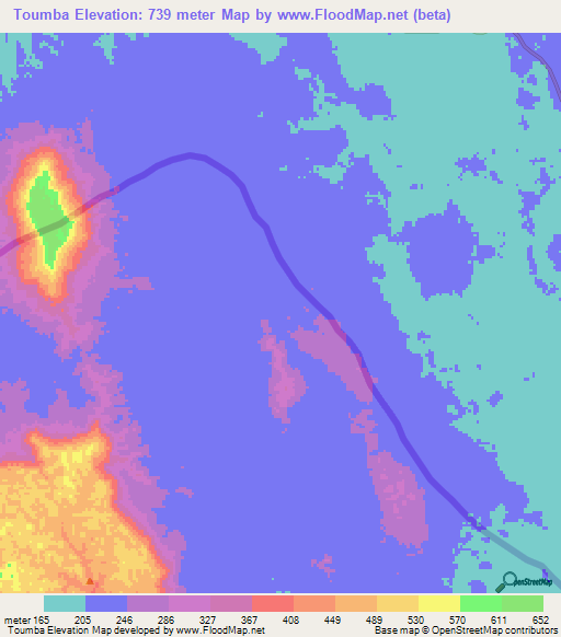 Toumba,Gabon Elevation Map