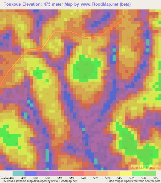 Toukoue,Gabon Elevation Map