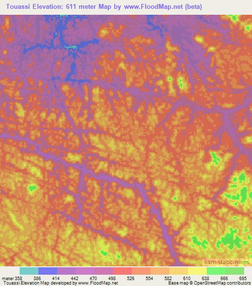 Touassi,Gabon Elevation Map