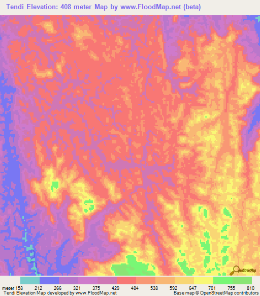 Tendi,Gabon Elevation Map