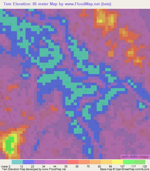Tem,Gabon Elevation Map