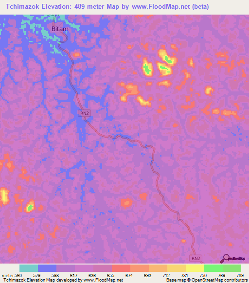 Tchimazok,Gabon Elevation Map