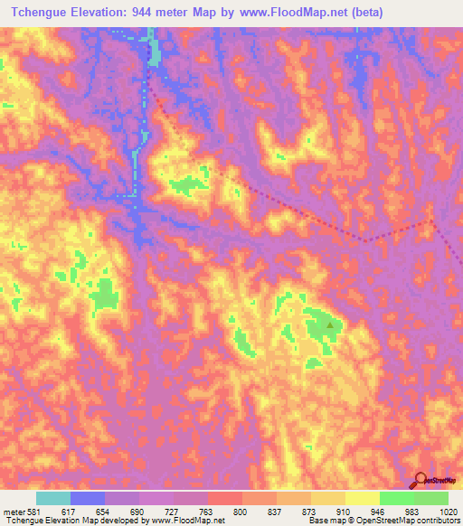 Tchengue,Gabon Elevation Map
