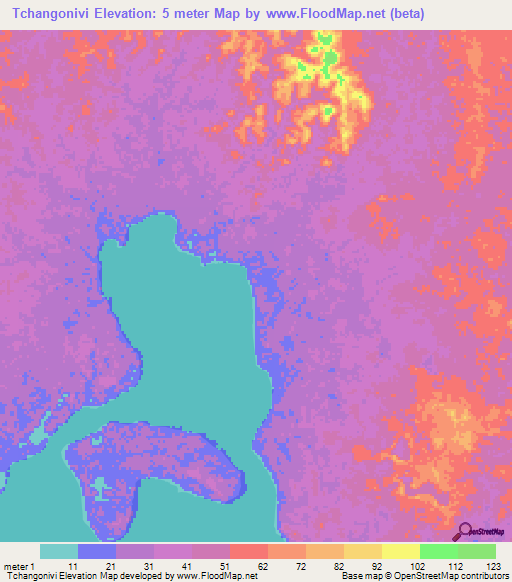 Tchangonivi,Gabon Elevation Map
