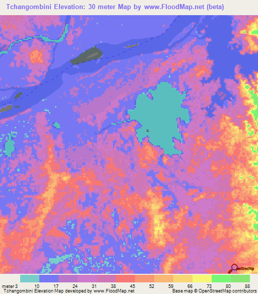 Tchangombini,Gabon Elevation Map