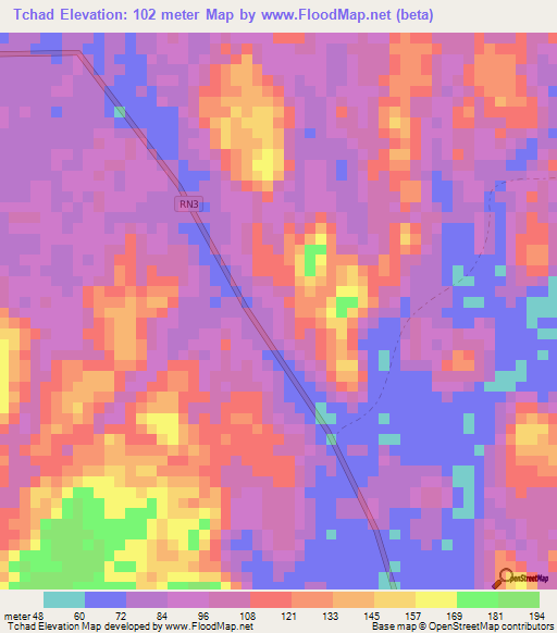Tchad,Gabon Elevation Map