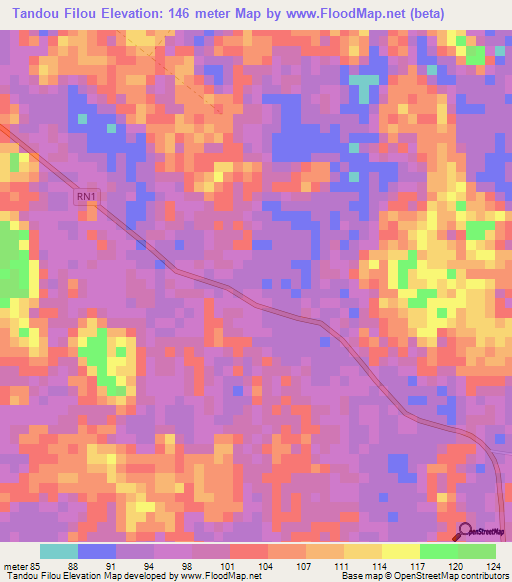 Tandou Filou,Gabon Elevation Map