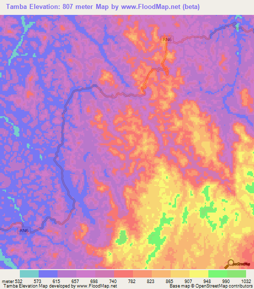 Tamba,Gabon Elevation Map