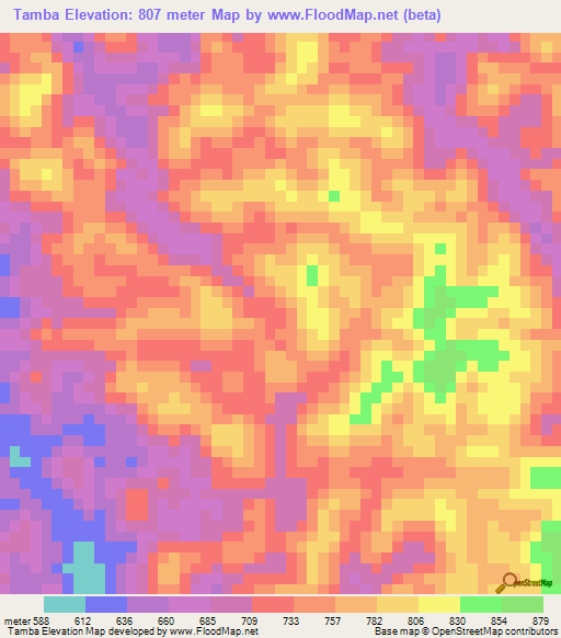 Tamba,Gabon Elevation Map