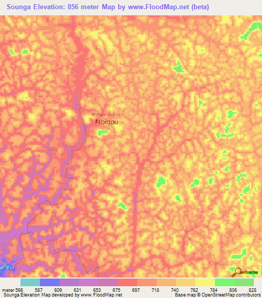 Sounga,Gabon Elevation Map
