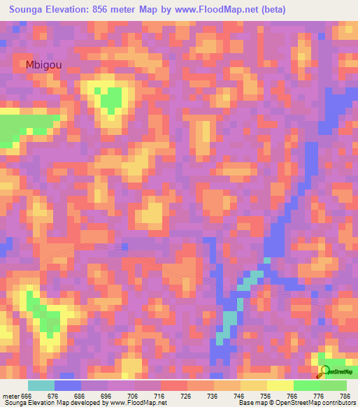 Sounga,Gabon Elevation Map