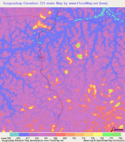 Sougoudzap,Gabon Elevation Map