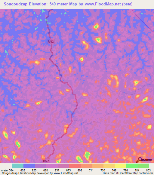 Sougoudzap,Gabon Elevation Map