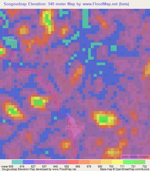 Sougoudzap,Gabon Elevation Map