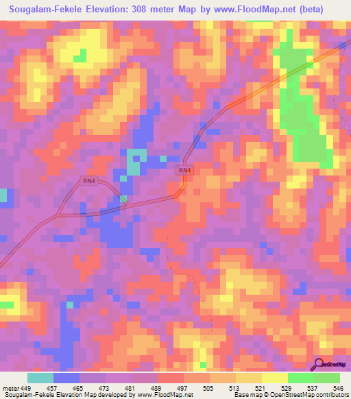 Sougalam-Fekele,Gabon Elevation Map