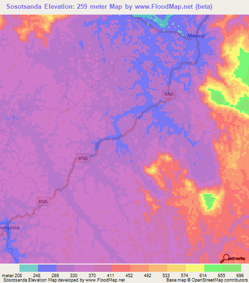 Sosotsanda,Gabon Elevation Map